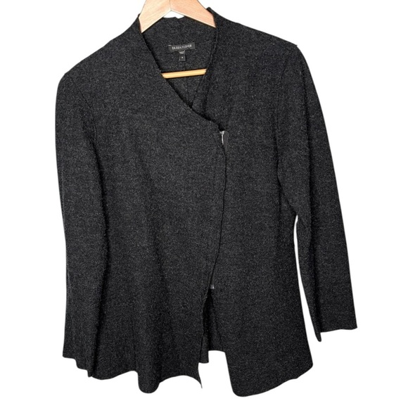 Eileen Fisher 100% Merino Wool Asymmetric Zip Jacket - Charcoal - Picture 2 of 10